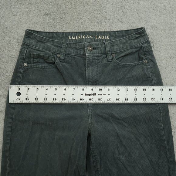 American Eagle Mom Jeans Women's 4R Green Mid-Rise Straight Corduroy 27" Inseam - Picture 7 of 16